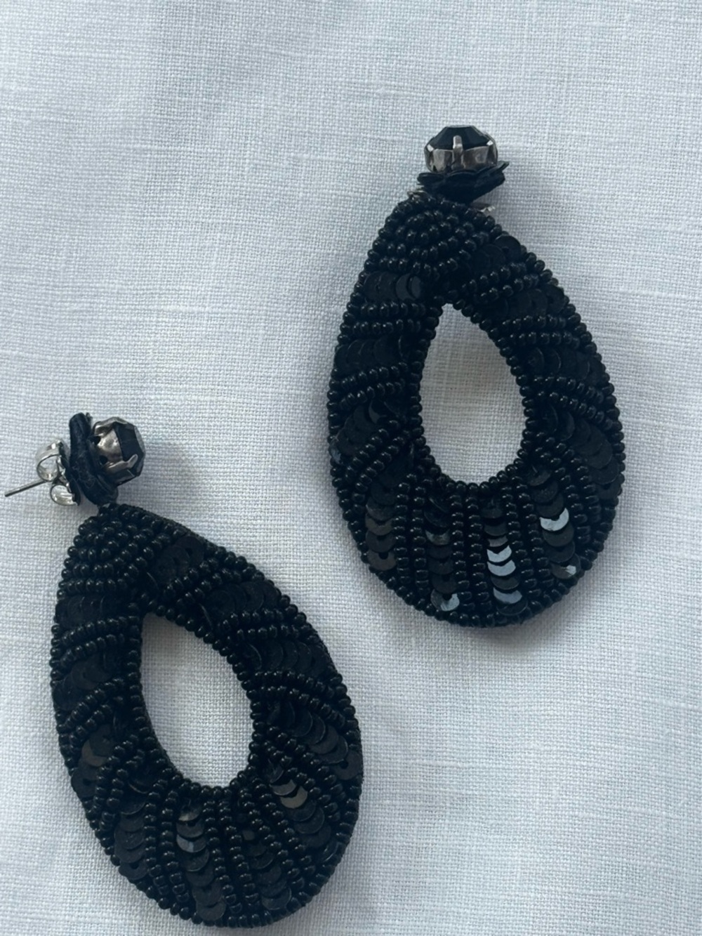 Deepa Gurnani Black Beaded Teardrop Statement Earrings -  Women Jewelry
